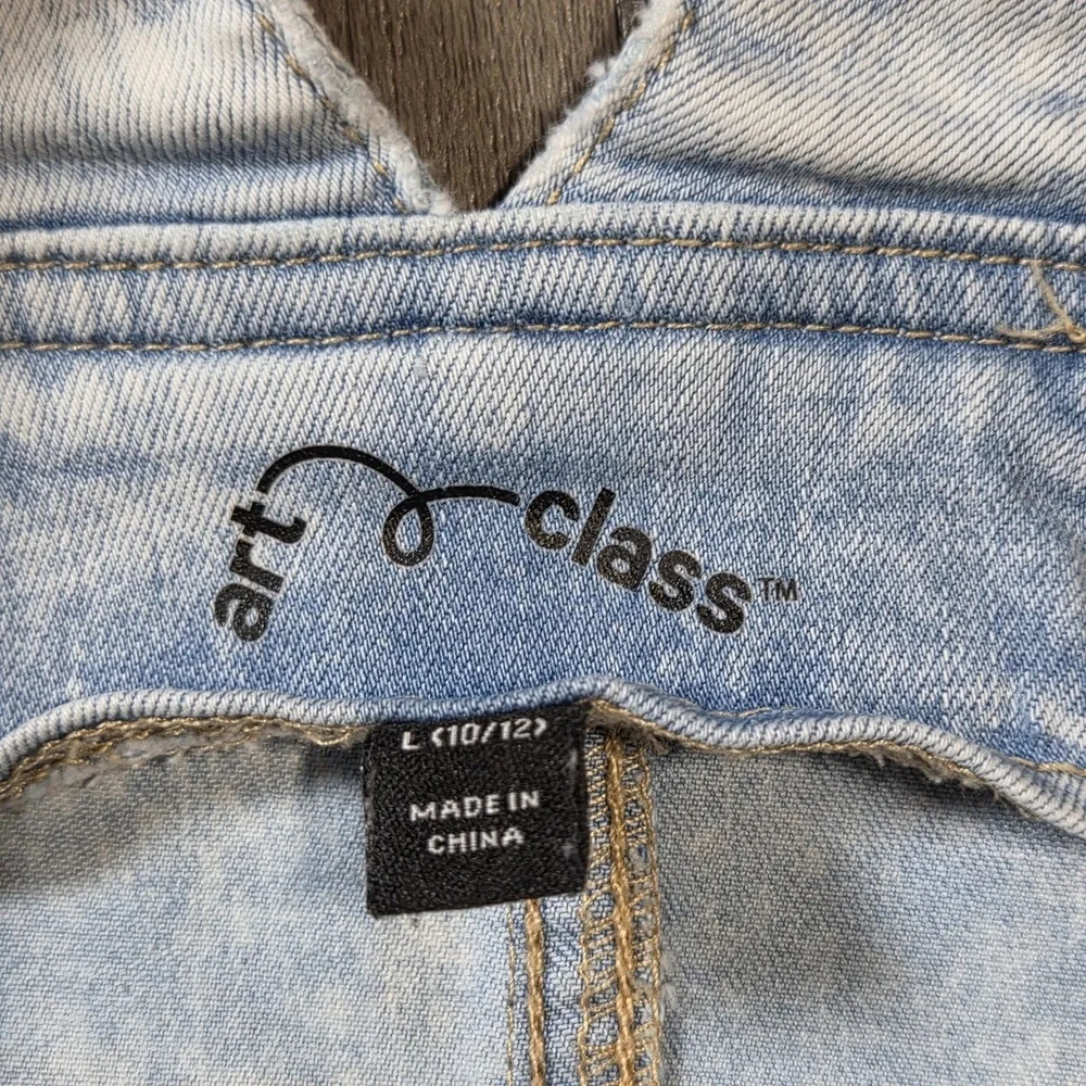 Girls Art Class Denim Overalls Jeans Dress Size Large 10-12 Light Blue Pockets